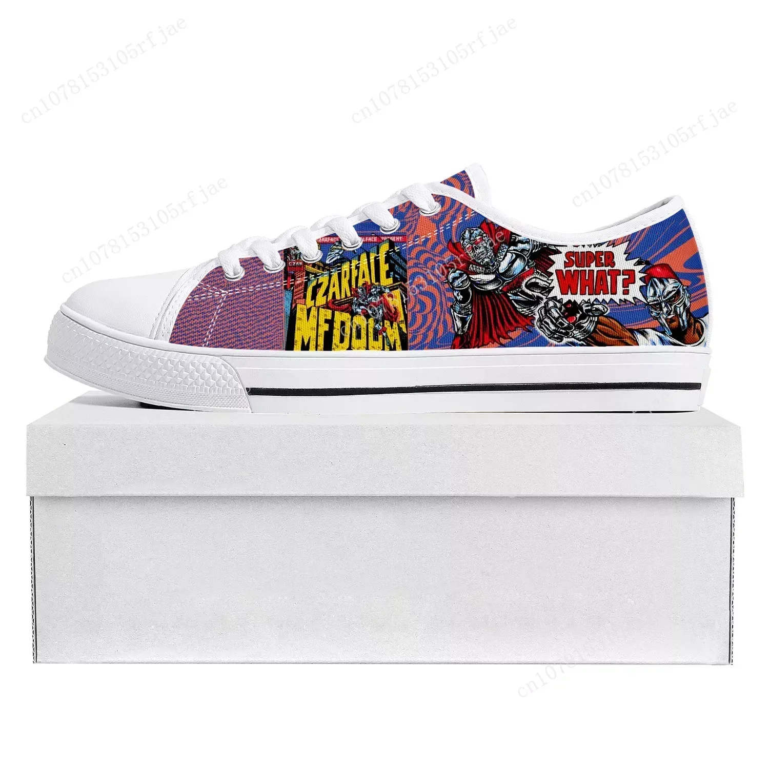 MF Doom Hip Hop Rapper Low Top Sneakers Mens Womens Teenager Canvas Sneaker Casual Couple Shoes Custom Shoe White