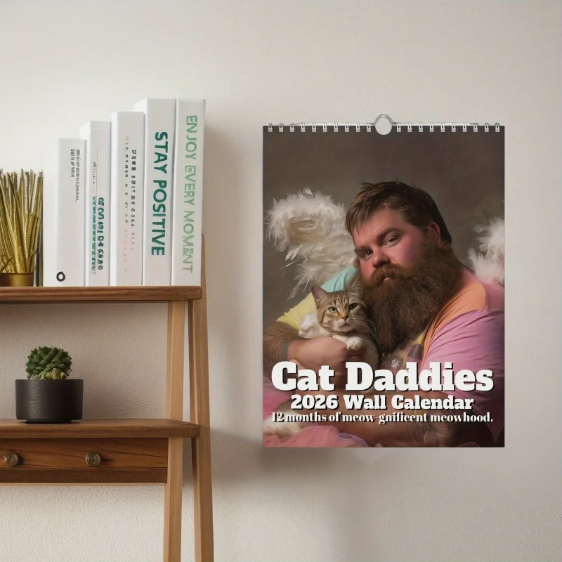 تقويم ممتع سنوي لعام 2026 - ملصقات حائط للتصوير الفوتوغرافي على شكل قطة لطيفة وممتعة، مع تصميم شهر، ديكور منزلي