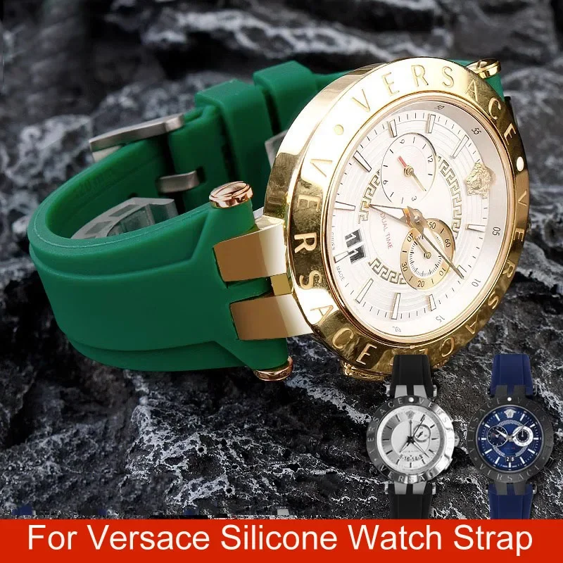 

Special Concave Watch Strap For Versace V-RACE DUAL Series Silicone Rubber Watch with Accessories 24mm Waterproof Belt Notch