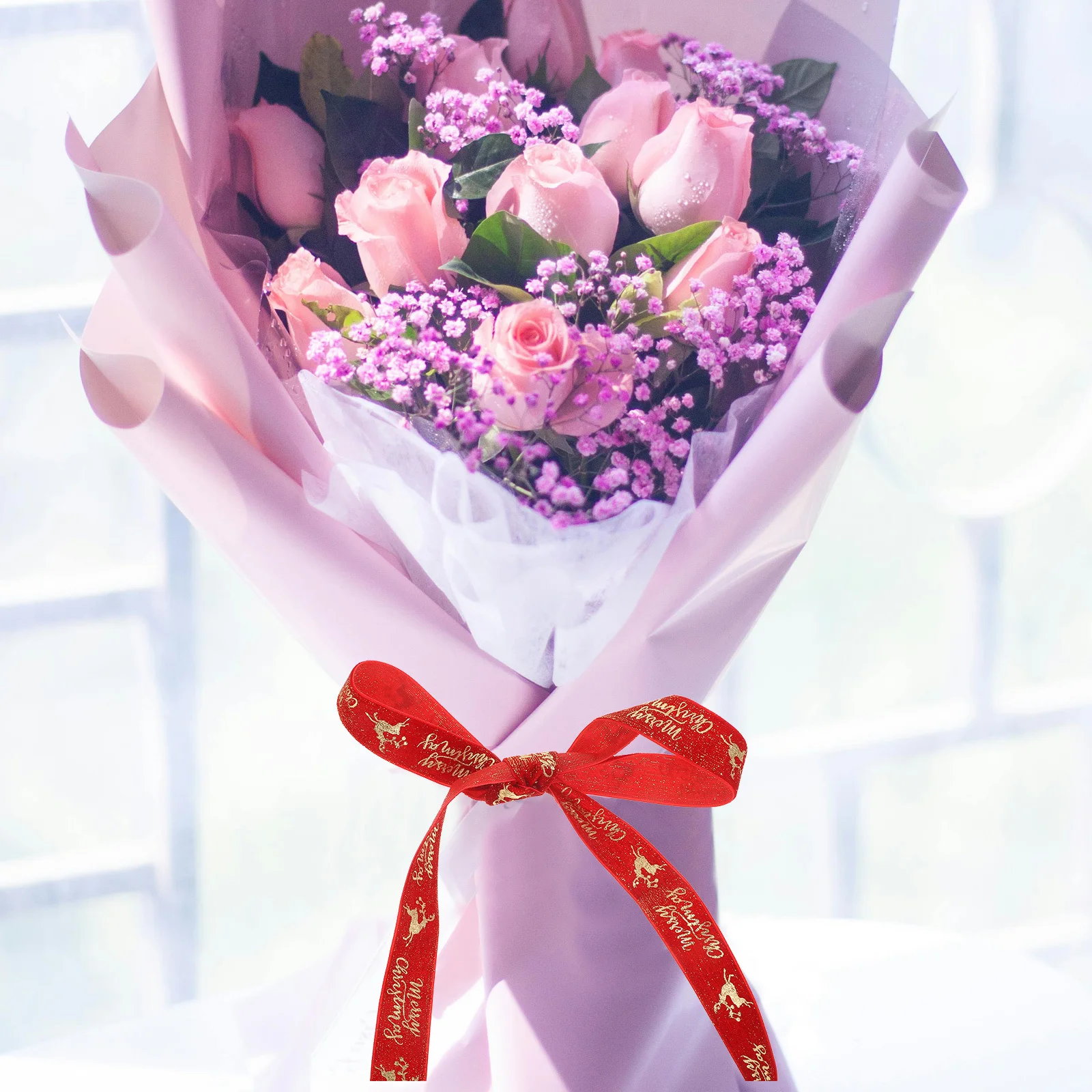 

2Pcs Christmas Flocked Wired Ribbon 5 Yard Gold Foil Ribbon for Gift Wrapping Bows Garland Holiday DIY Gift Wrapping Ribbon,