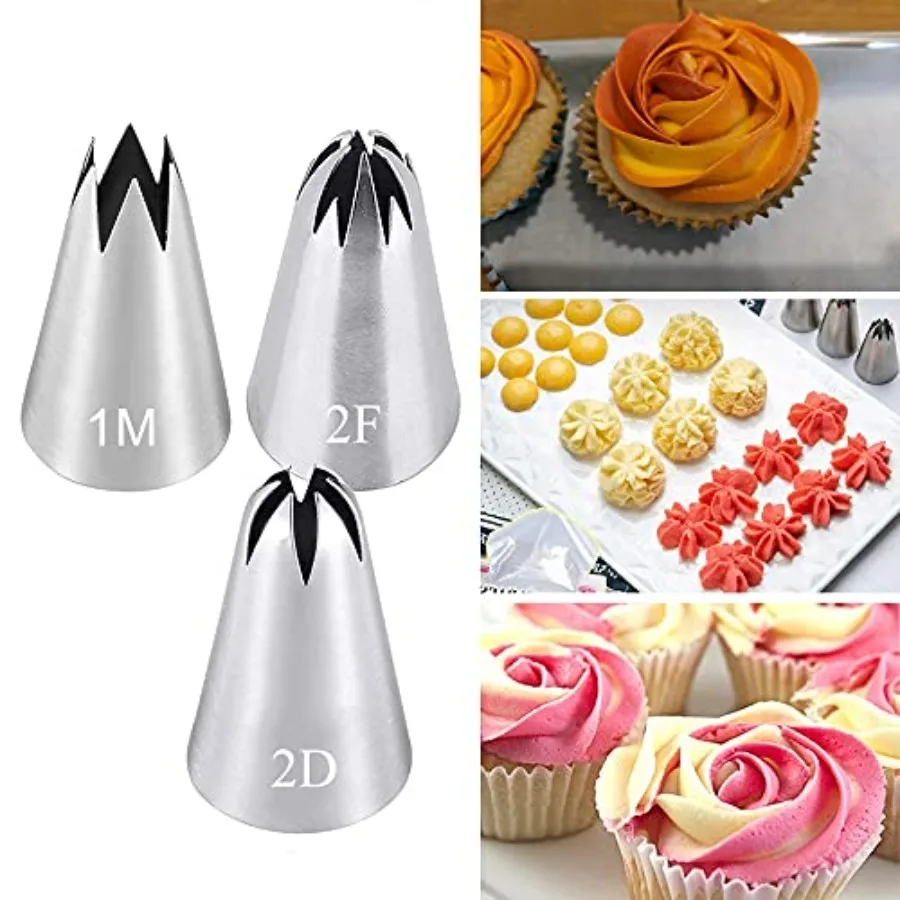 

Icing Ping T Set, 3 Large Decorating Ts Stains Steel, DIY Cream Rose Flower Ping Ts, Cupcake Pastry Ts Cake Decorating 1M 2D 2F