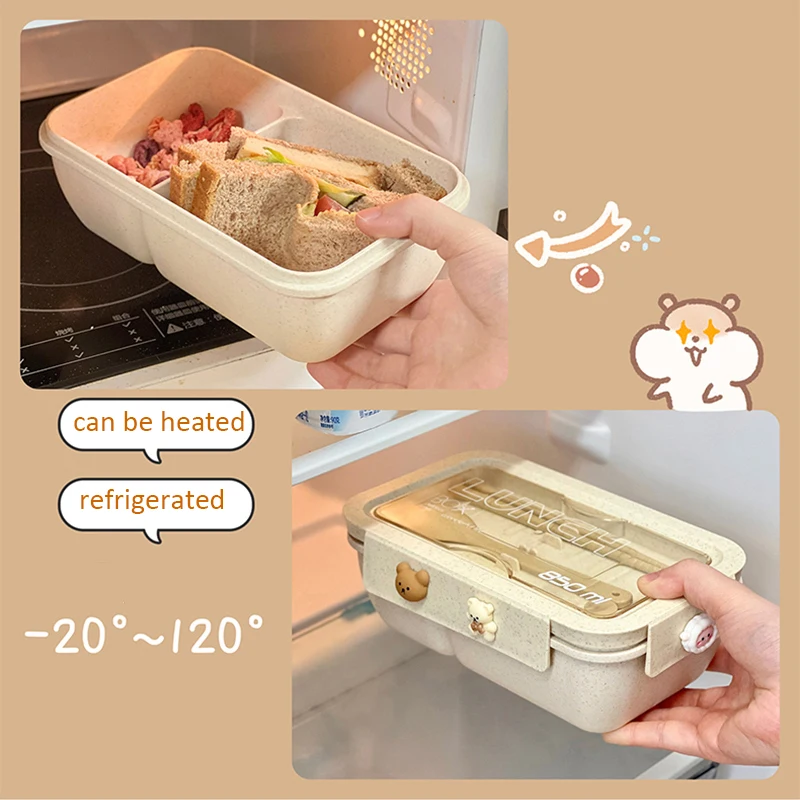 1100ML Lunch Box For Kids School Adults Office Wheat Straw Microwave Picnic Storage Portable Big Bento Box With Spoon Chopsticks