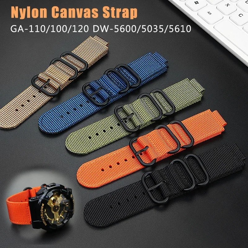 Nylon Strap for GA-110/100/120 GBA-800 GMA-B800 GA800 Canvas Watch Accessories for DW-5600/5035/5610 Breathable Men\'s Strap Band