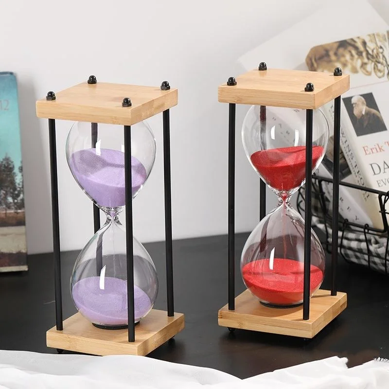 

30/60 Minutes Wooden Four-column Handmade Glass Hourglass Sandglass Children Do Homework Timer Creative Sand Clock Home Decor