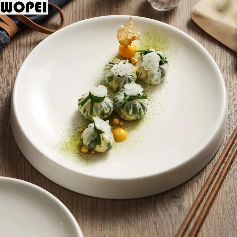 Ceramic Dinner Plate Round Snack Dessert Trays Solid Color Sashimi Sushi Dishes Household Specialty Tableware Steak Pasta Plates