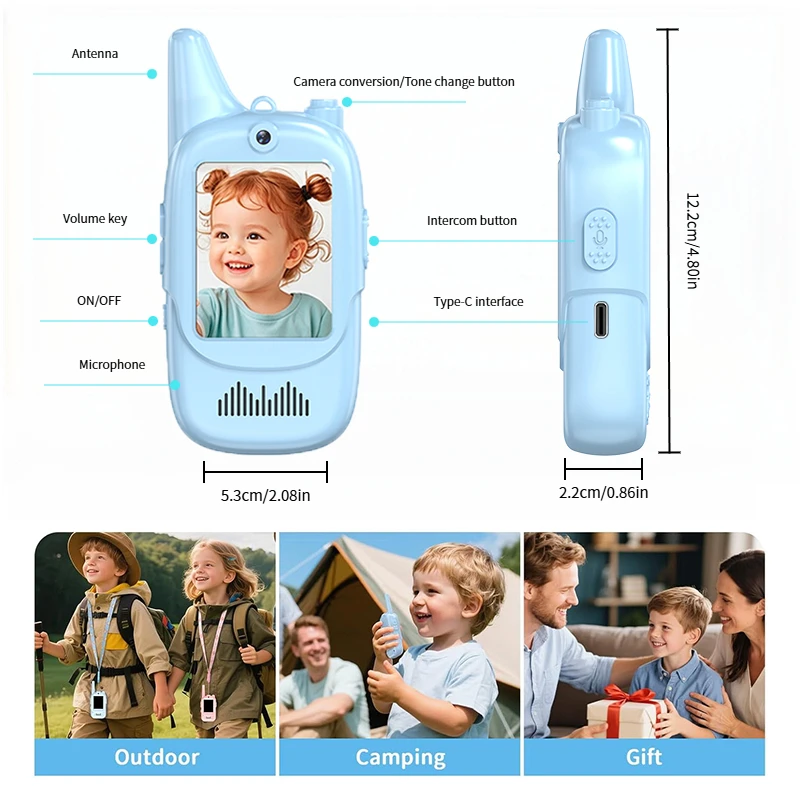 أجهزة اتصال لاسلكية فيديو للأطفال محمولة باليد 2 حزمة اتصال داخلي قابل لإعادة الشحن للأطفال أجهزة اتصال ألعاب داخلية وخارجية للأولاد والبنات من سن 3 إلى 12 عامًا #4