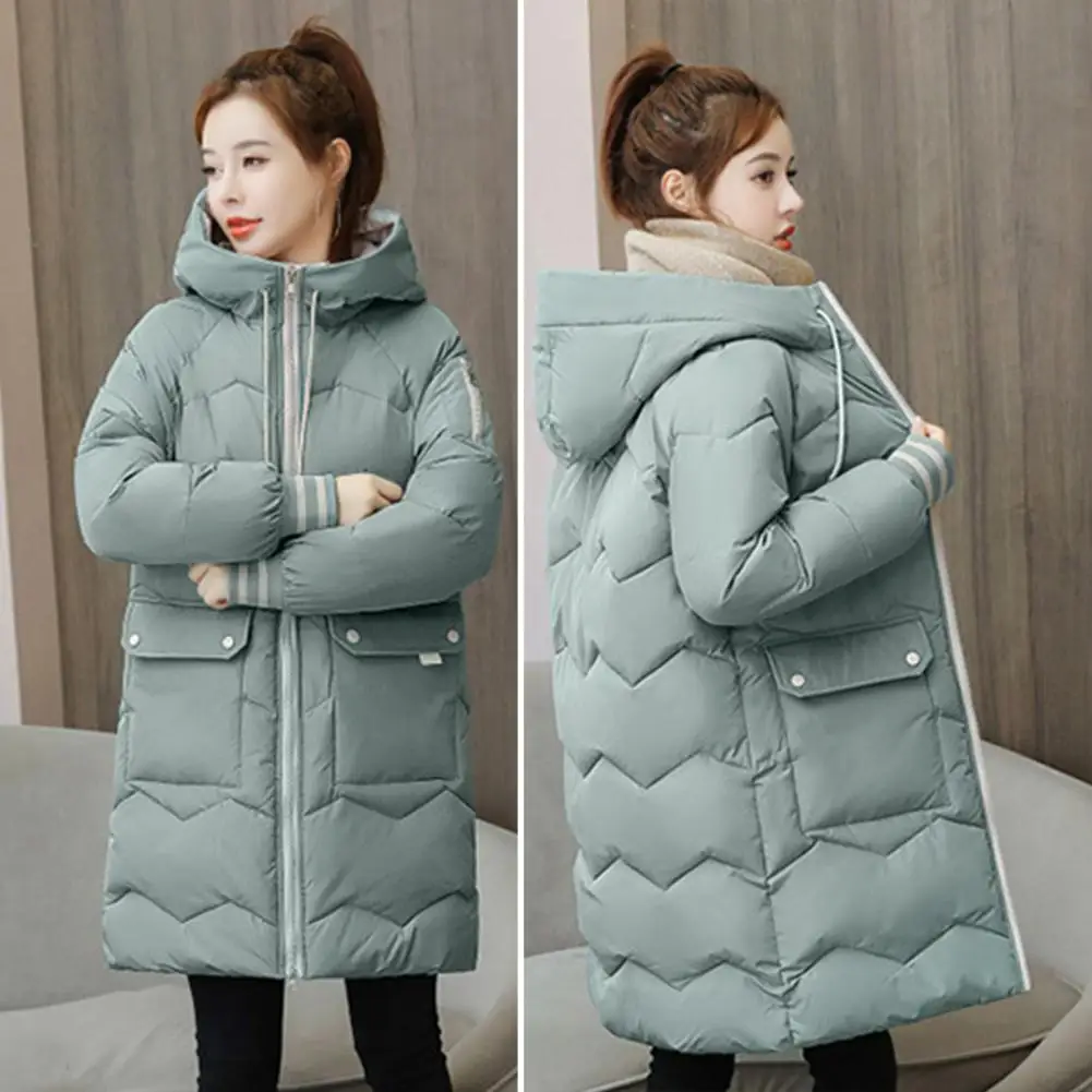 Winter Cotton Coat 2023 Solid Color Long Straight Winter Coat Casual Women Parkas Clothes Hooded Stylish Jacket Female Outerwear