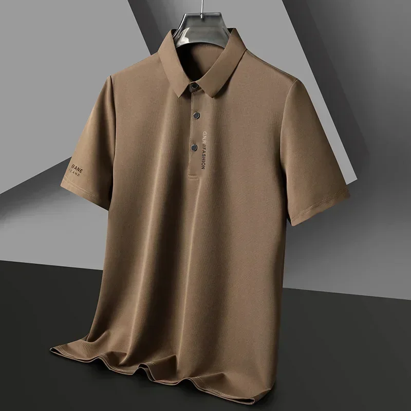 Summer Waffle Polo Shirts for Men Business Casual Fashion Solid Short Sleeve Lapel T-shirts Men Loose Breath Versatile Tops