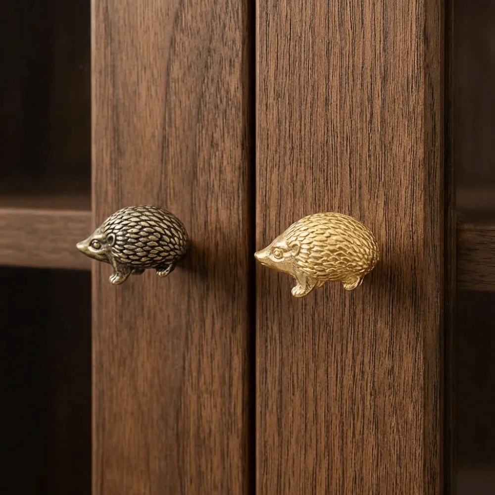 Retro Little Hedgehog Brass Handle Vintage Furniture Hardware Cabinet Door Knobs Single Hole Push-pull Wardrobe Drawer Pulls