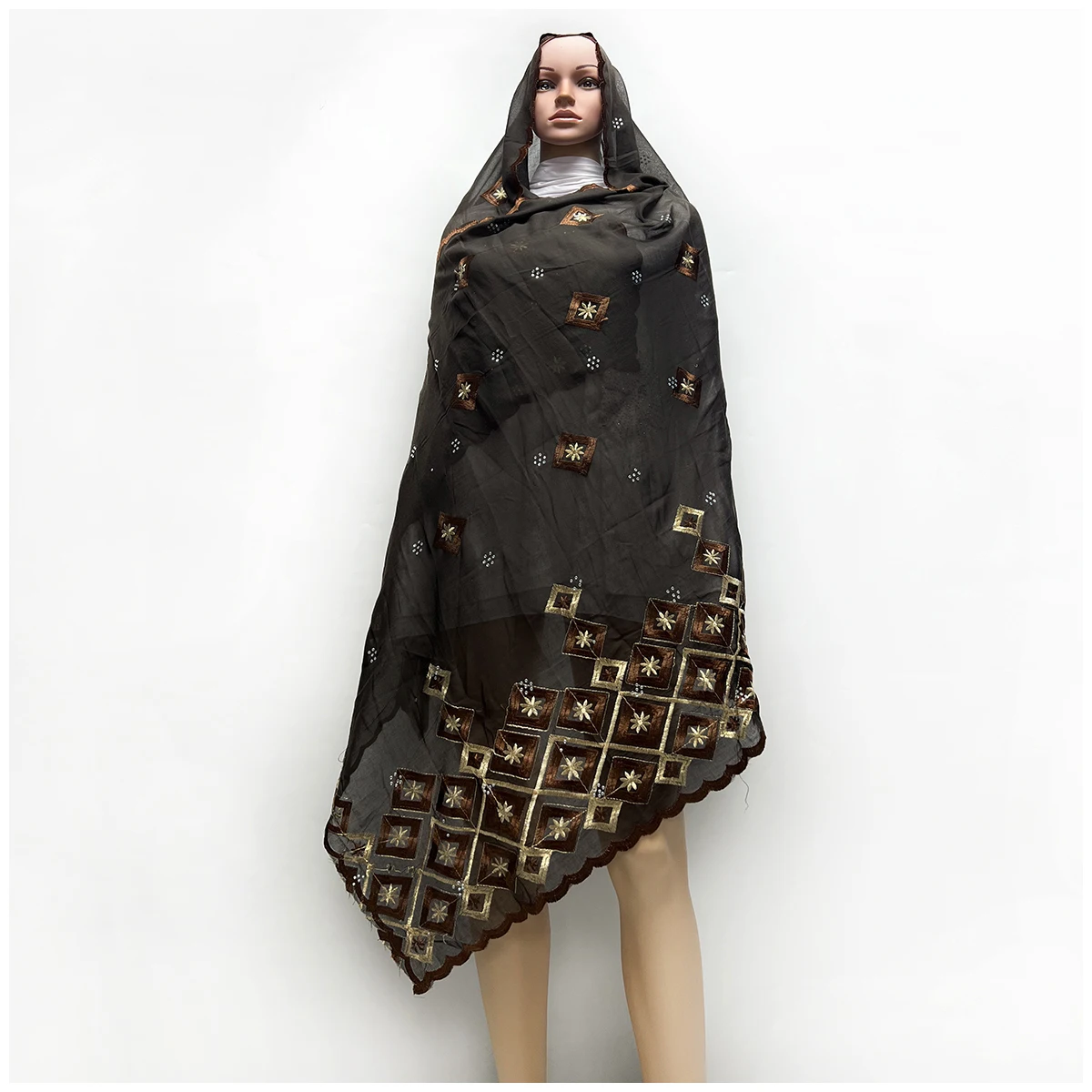 New African Women Scarfs Special Price Limited Time Discount Embrodiery Cotton With Grenadine Big Scarf for Shawls Pashmina 2