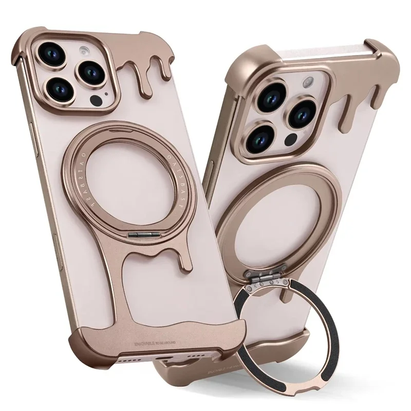 

Irregular Metal Frame Magsafe Phone Case For iPhone 13 14 15 16 Pro Max Plus Aluminum Frameless Magnetic Holder Shockproof Cover