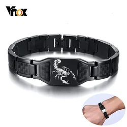 Vnox Personalize Mens Stylish Scorpion Cross Shield Images Chain Bracelets with Unique Carbon Fiber Custom Jewelry Gifts for Him