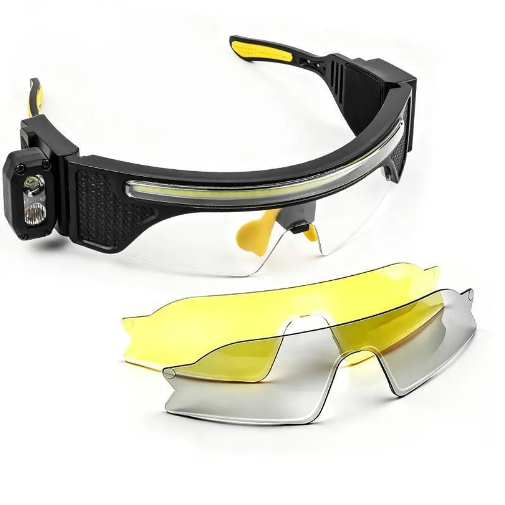 New Plastic LED Safety Glasses Polycarbonate Lens Waterproof Lighted Safety Glasses Rechargeable Wave Sensor Hands Free Glasses