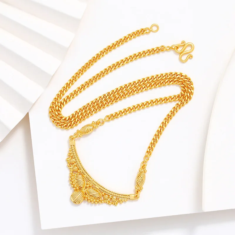 Luxury 100% Real 9999 Gold Bridal Necklace Vintage Retro High-End Elegant Wedding Jewelry Gift for Women