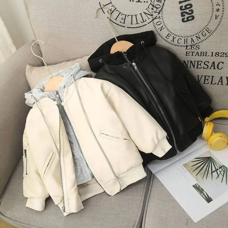 Boys Coat Jacket Outwear Tops Cotton 2023 Beige Thicken Plus Velvet Winter Autumn School Gift Overcoat Children\'s Clothes