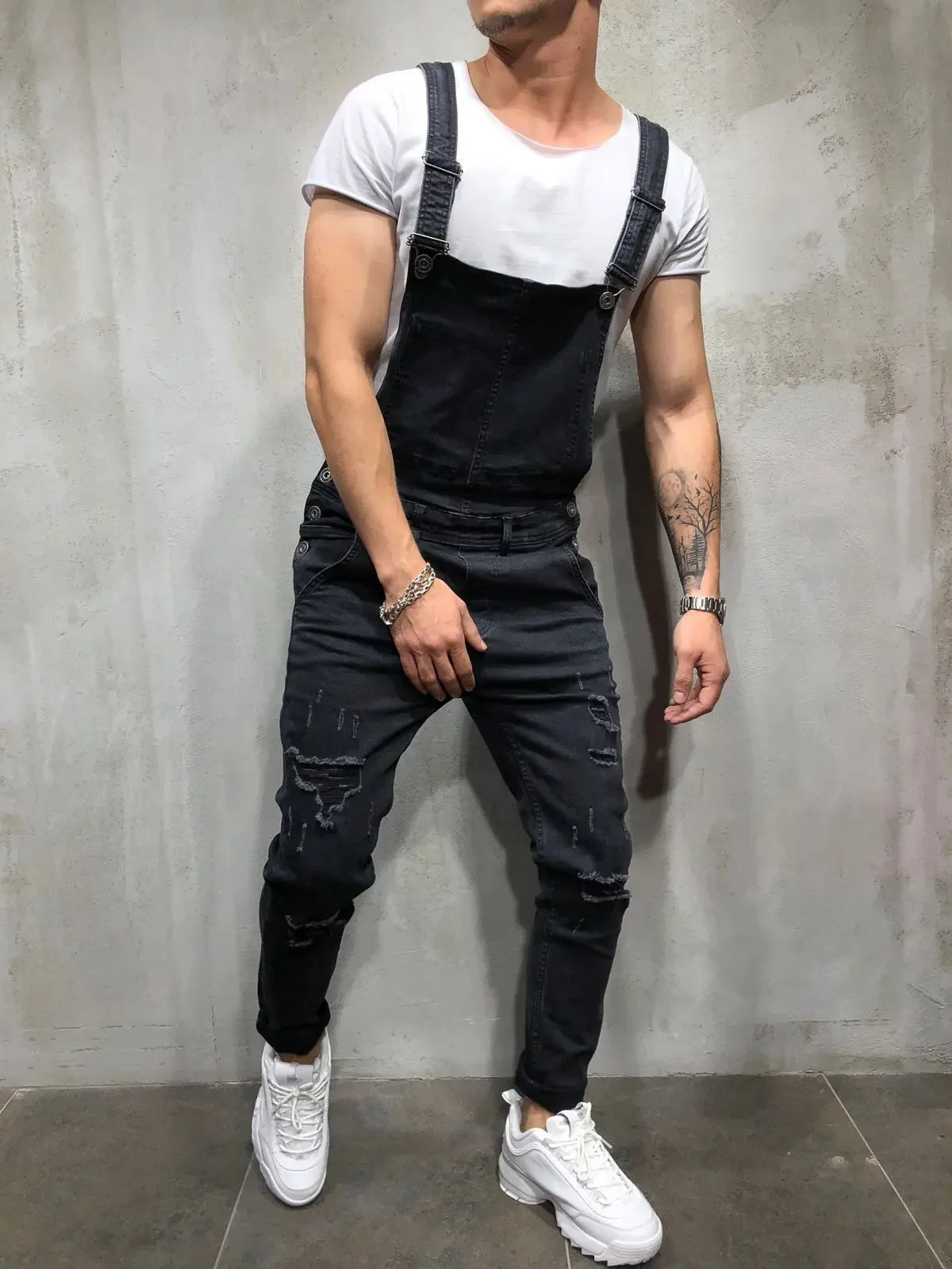 Men's Spring and Autumn Jeans, New Style Retro Casual All-match Ripped Dungarees, Fashionable High Street Trendy Brand Dungarees