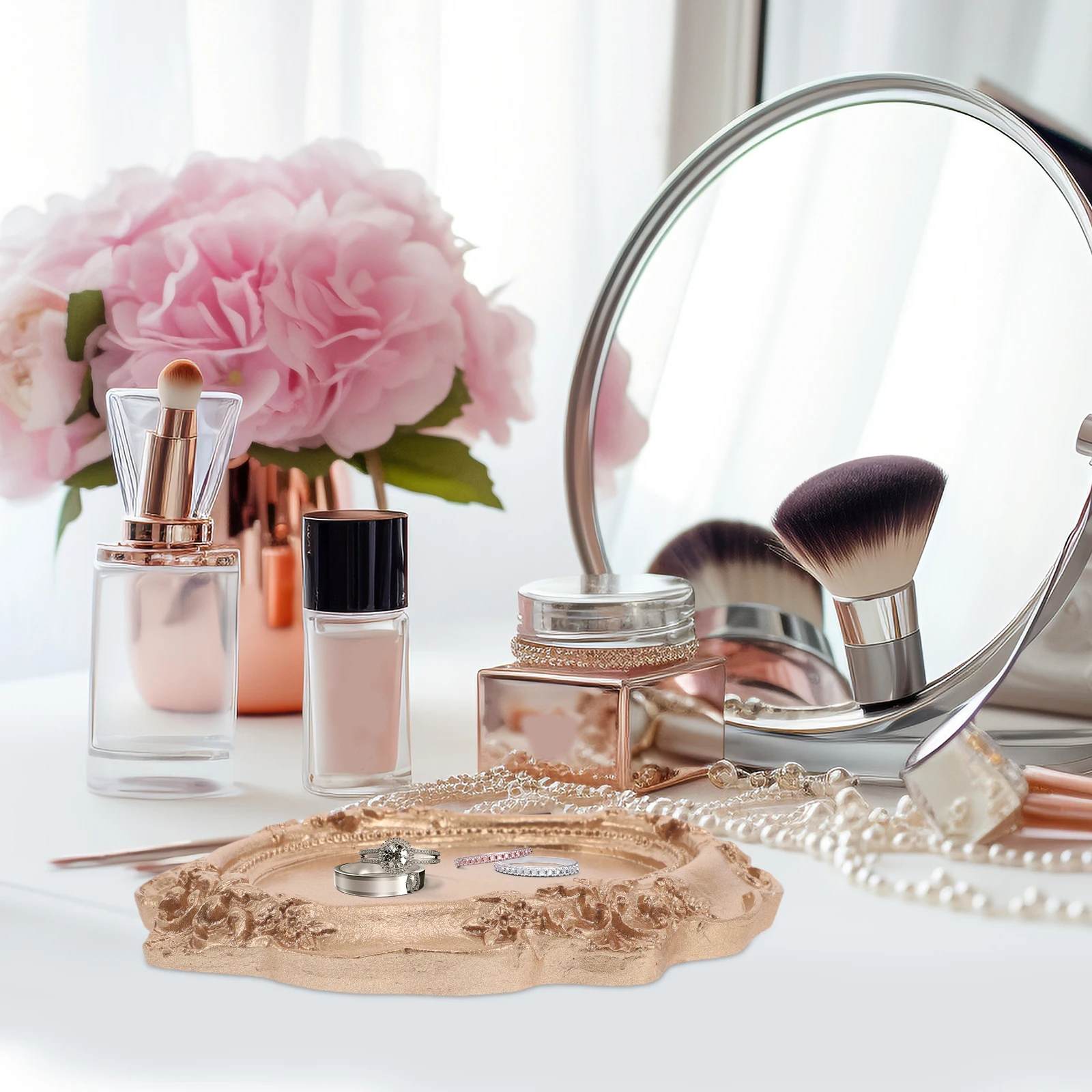 

Vintage Trinket Dish Jewelry Tray Resin Retro Small Vanity Holder Decorative Perfume Plate for Bedroom Dresser Home Decor