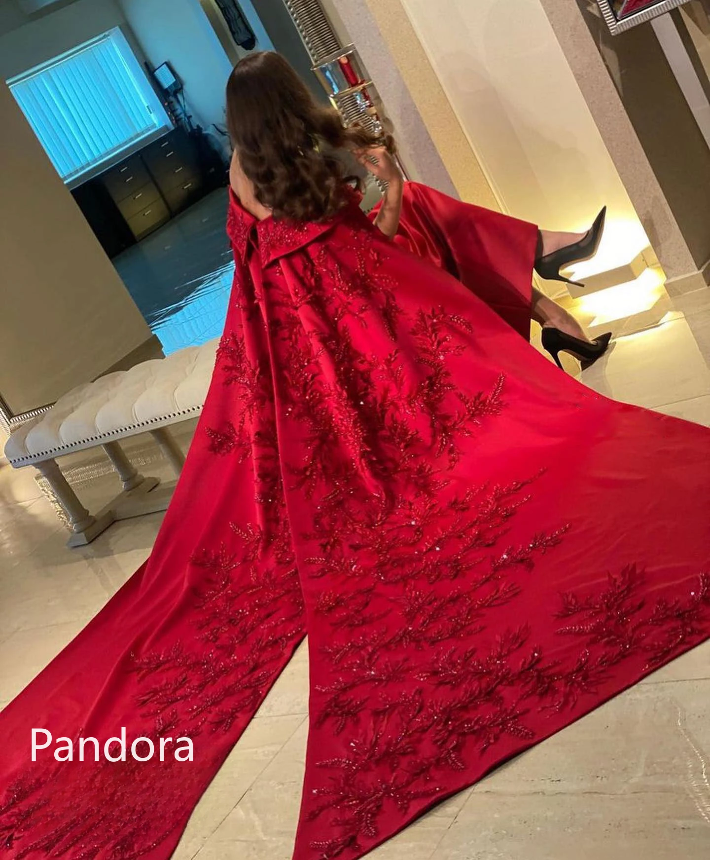 Pandora Red  Prom Dress Shawl Sleeveless With Floor Length Evening  Summer Elegant Party Dress Dignified For Women