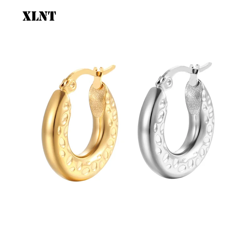 XLNT Silver  Gold Circle Smooth U Shape Big Hoop Earrings For Women Wedding Engagement Jewelry