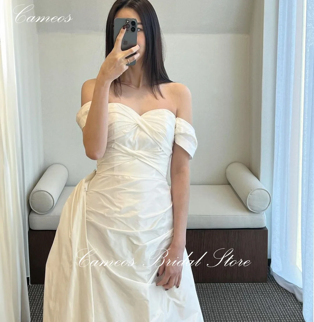 SONDR-vestido de novia coreano con hombros descubiertos, traje de novia Formal hecho a medida, marfil, 웨레레스 manga corta, de tafetán