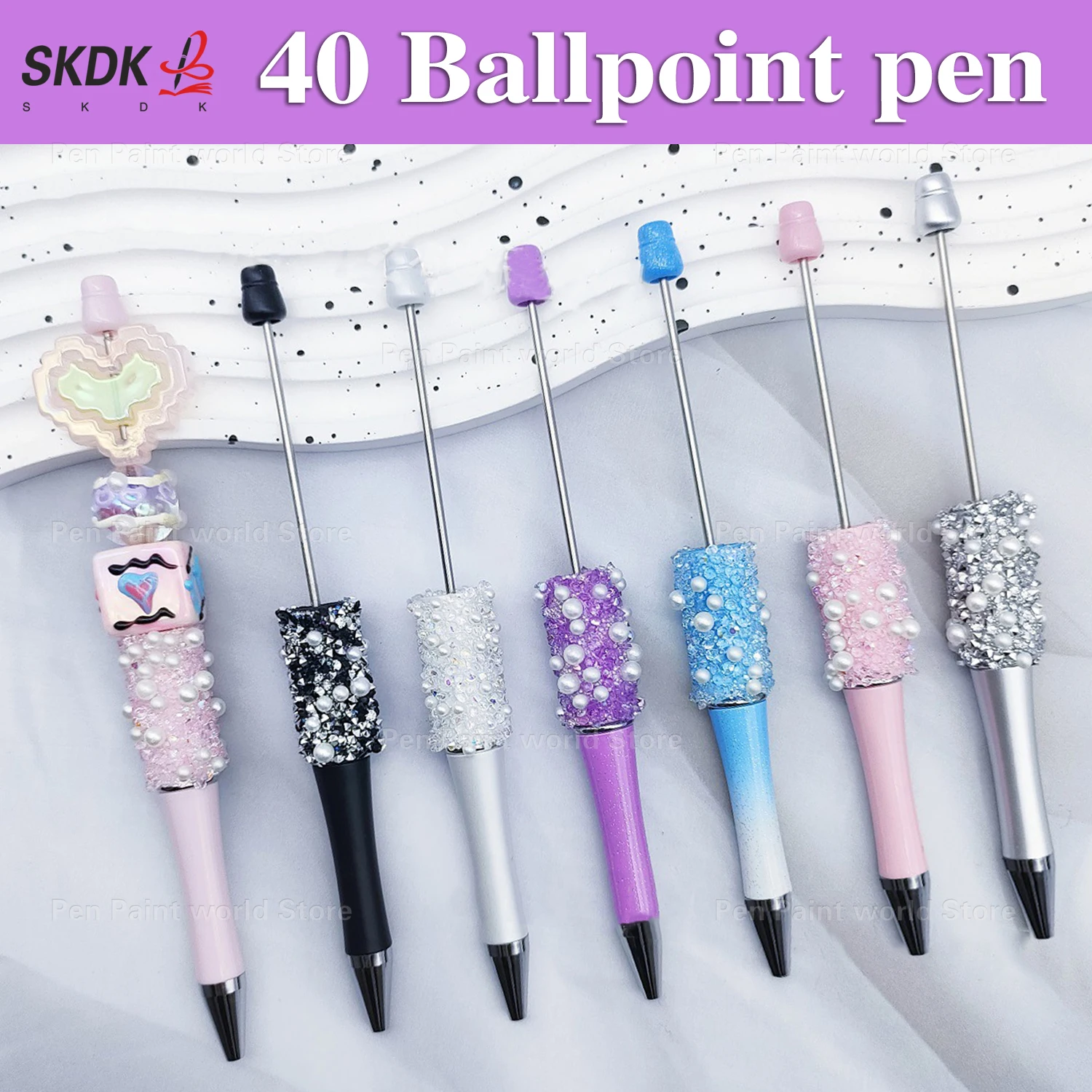 

40Pcs DIY Pearl & Rhinestone Bead Ballpoint Pen – Decorative Bead Pen Gift for Students, Office & Journaling