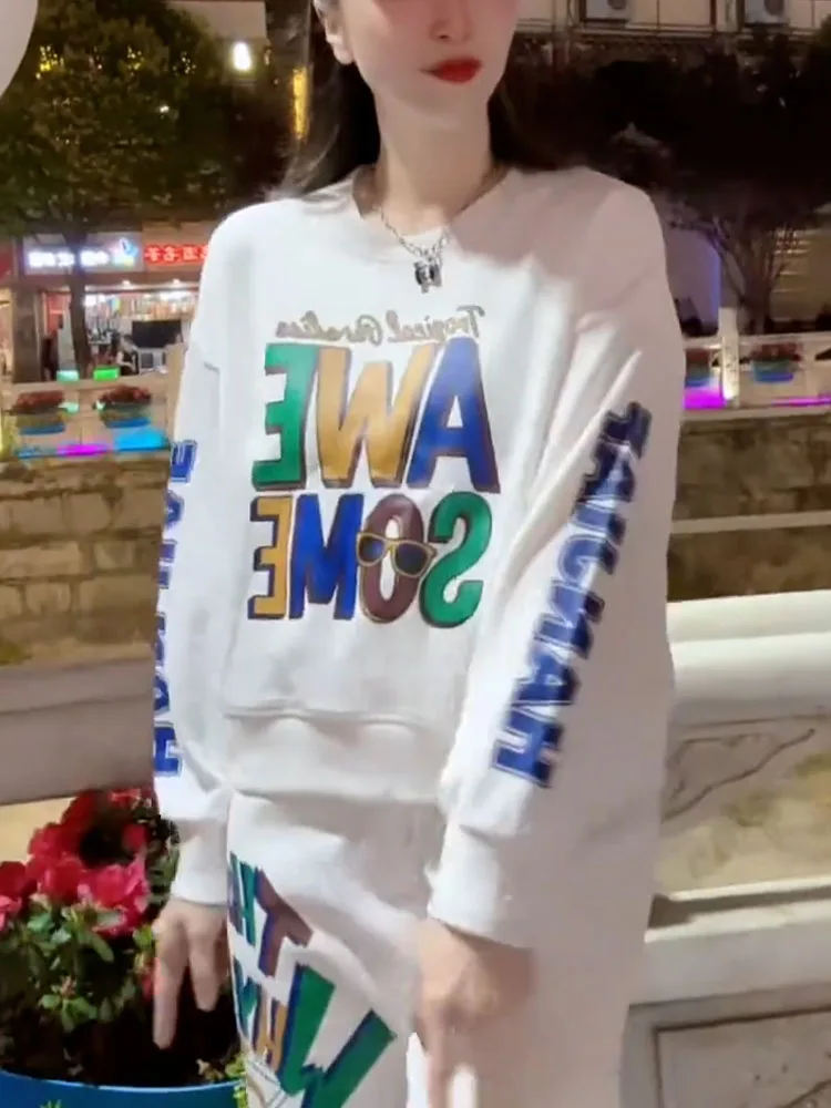 Suéter Feminino de Algodão com Estampa de Letras, Moda Outono, Novo, Manga Longa, Tamanho Pequeno, Anti-envelhecimento