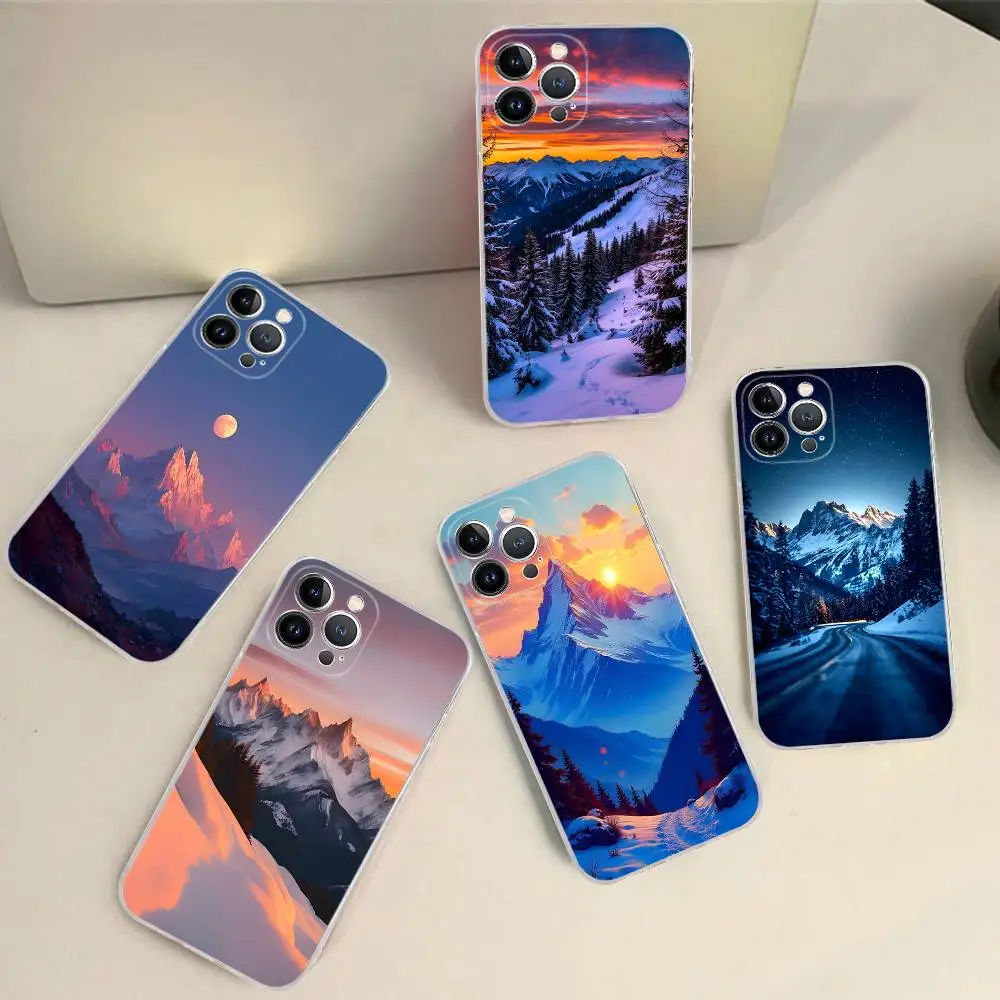Прозрачный чехол для iPhone с изображением красивого заката и снежных гор для моделей 17, 16, 15, 14, 13, 11, 12 Pro Max, 16 Plus Прозрачный чехол для iPhone с изображением красивого заката и снежных гор для моделей 17, 16, 15, 14, 13, 11, 12 Pro Max, 16 Plus