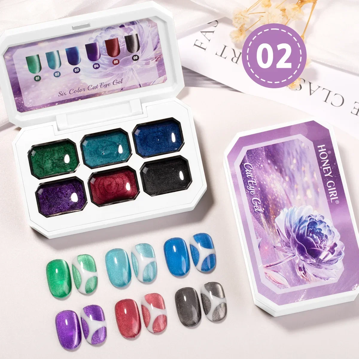 6-color cat's eye glitter porcelain white glass beads water glitter powder can be removed UV gel semi-permanent nail polish