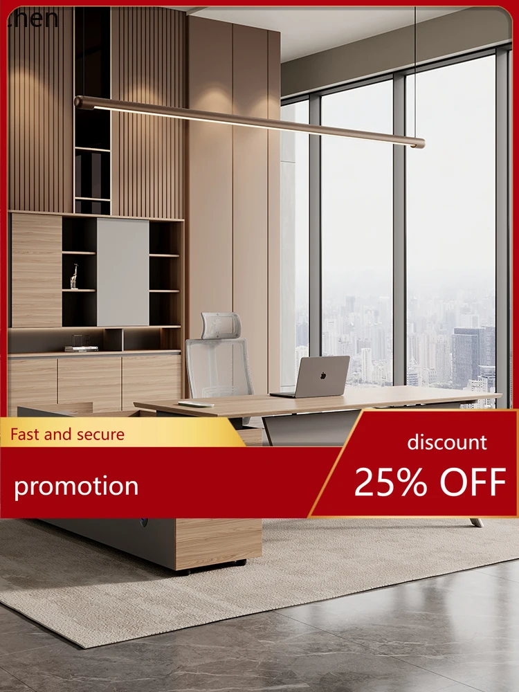 HTsupervisor desk simple modern manager office desk with side cabinet table and chair combination light luxury high sense
