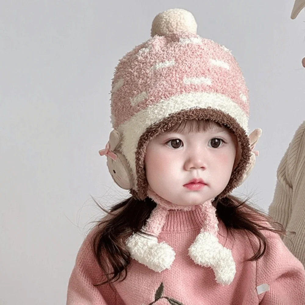 

Lovely Windproof Baby Ear Protection Hat Coral Fleece Cartoon Kids Beanie Hat Thicken Earmuffs Infant Toddler Cap Autumn