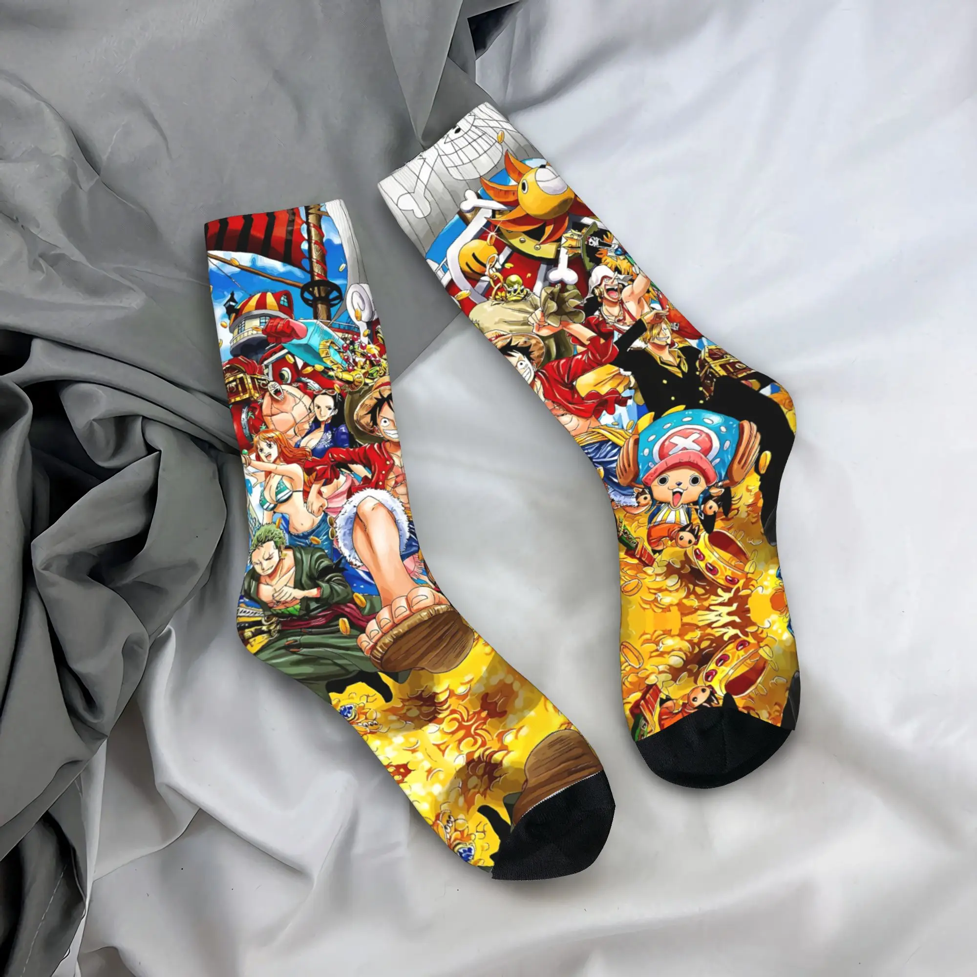 جوارب Harajuku Anime Luffy Anime لكرة السلة من البوليستر للنساء والرجال قابلة للتنفس، #1