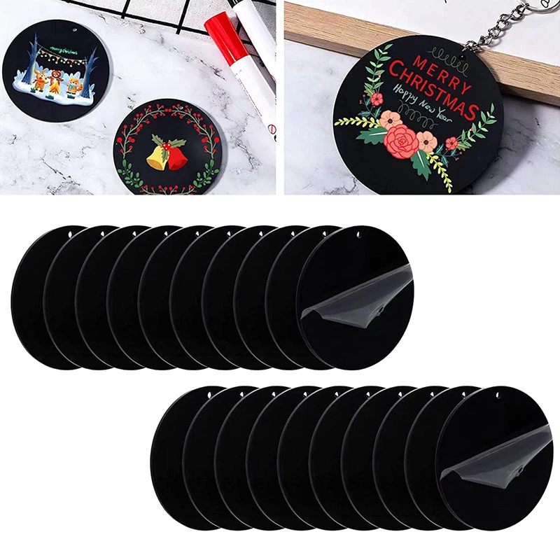 

10/30-Pack Black Acrylic Keychain Blanks; Round Shape for DIY Projects; Crafty Christmas Decoration Pieces with Hole