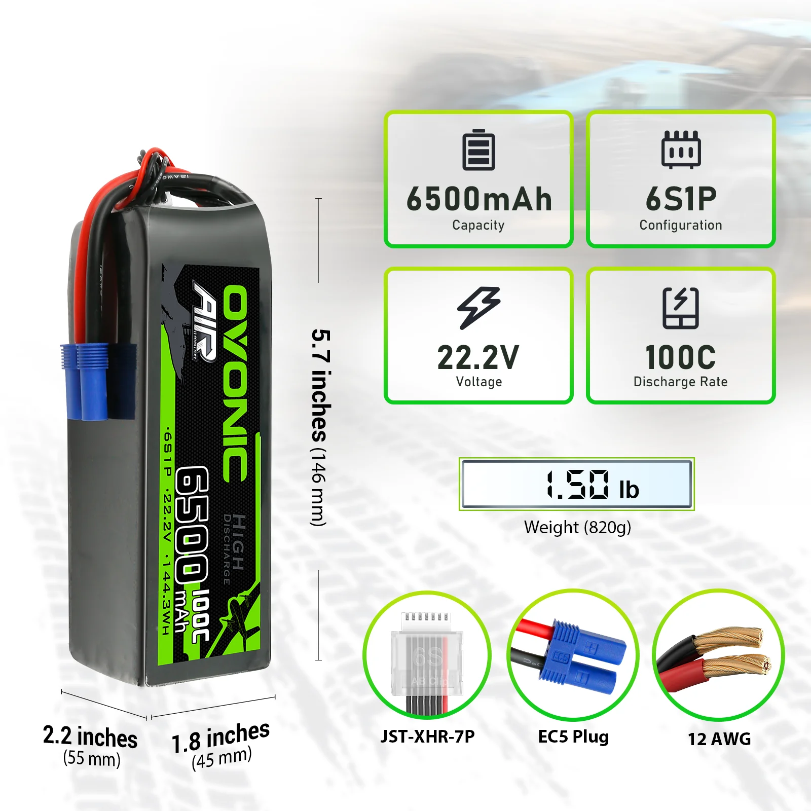 OVONIC Lipoバッテリー 6500mAh 100C 22.2V 6S EC5コネクター付き RC飛行機 DJIクアッドコプター RC飛行機 RCカー トラック ボート 2個セット