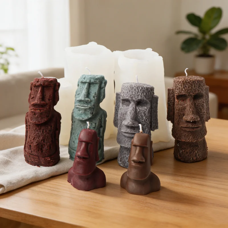 3D Moai-Statue Silikon-Kerzenform, Osterinsel Tiki-Kopf Wachsform für DIY Seife, Harz, Gips, Handwerk, Heimdekoration, Geschenk