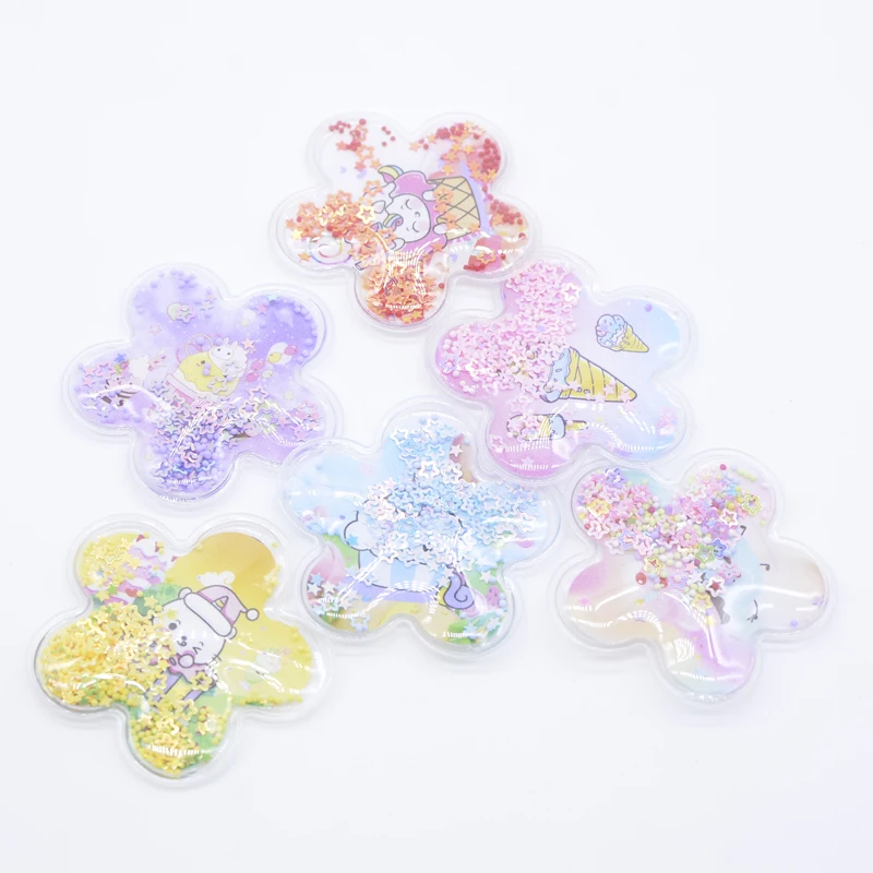 

12 шт. 55 мм кавайные печатные красочные цветы с блестками, аппликации для одежды «сделай сам», нашивки для шляп, зажимы для головных уборов, аксессуары для декора с бантом