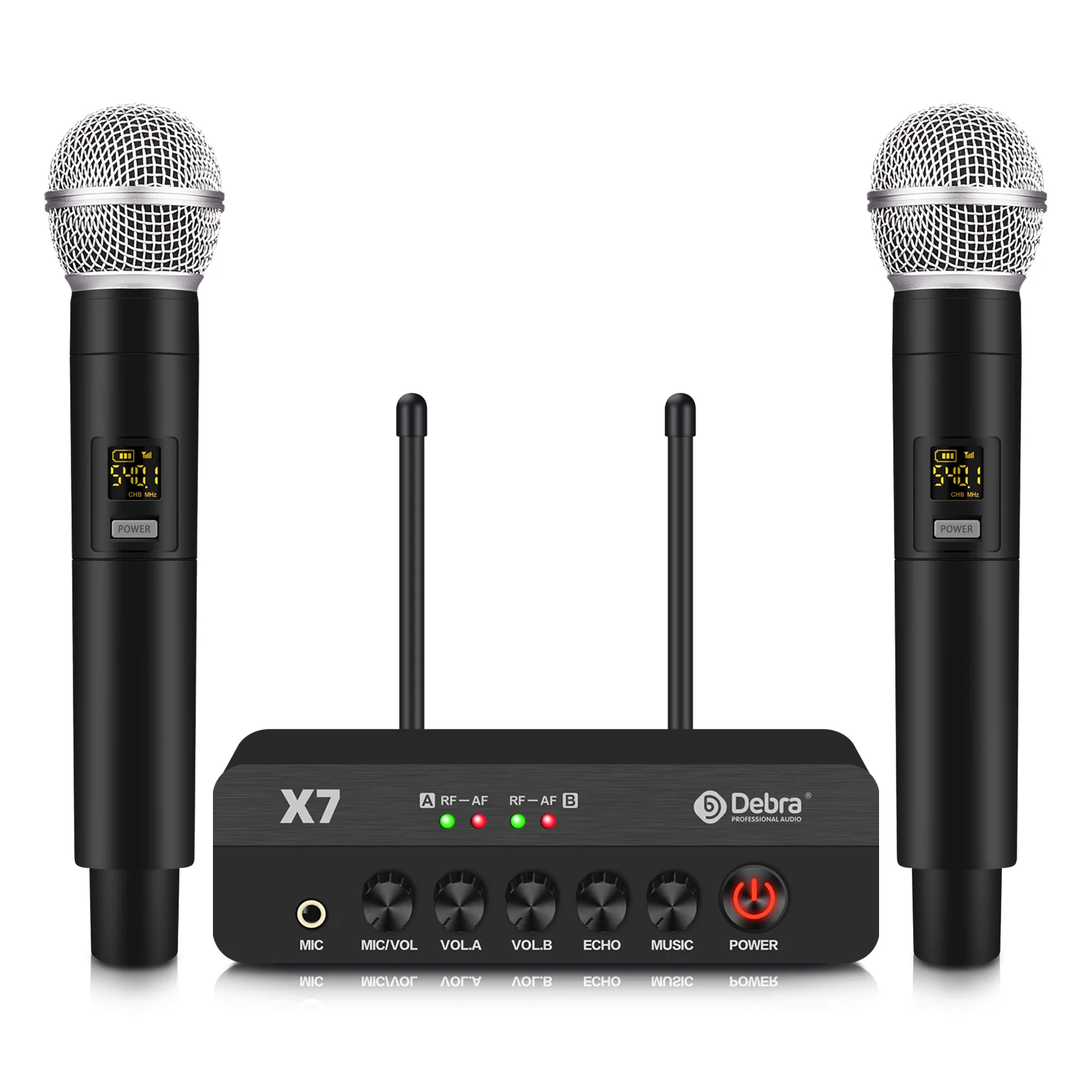 

X7 Karaoke 2 Channel Wireless Microphone System, 5.0 Bluetooth, DSP Reverb, Fiber Optic Interface For Karaoke And Church