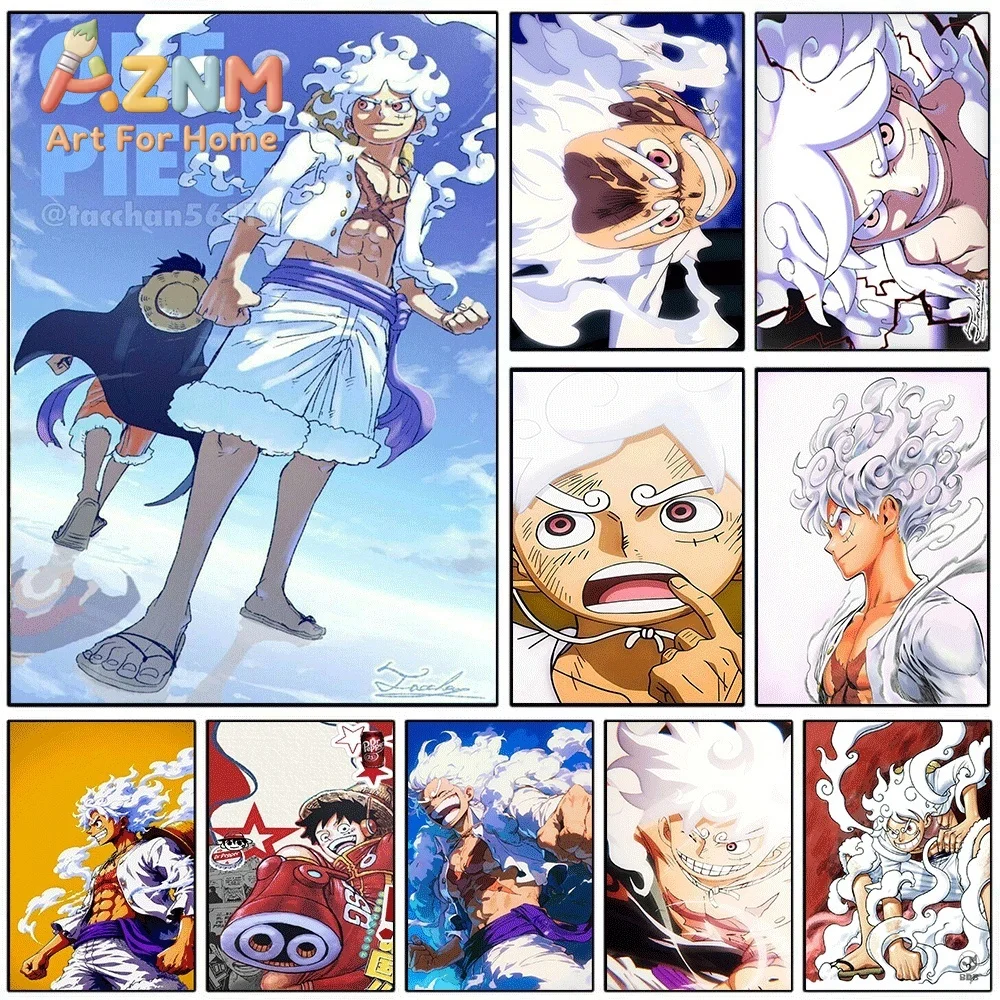 One Piece Gear 5 Nika Luffy Anime Canvas Wall Art Frameless Canvas Print Manga Character Poster Home Decor for Living Room Bed