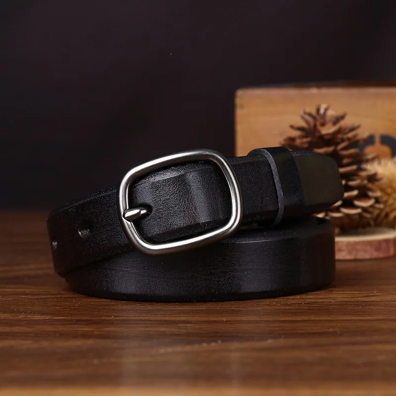 2.4CM Pure Cowhide High Quality Genuine Leather Thin Belts for Women Brand Strap Vintage Jeans Cowboy Leisure Needle Buckle Belt