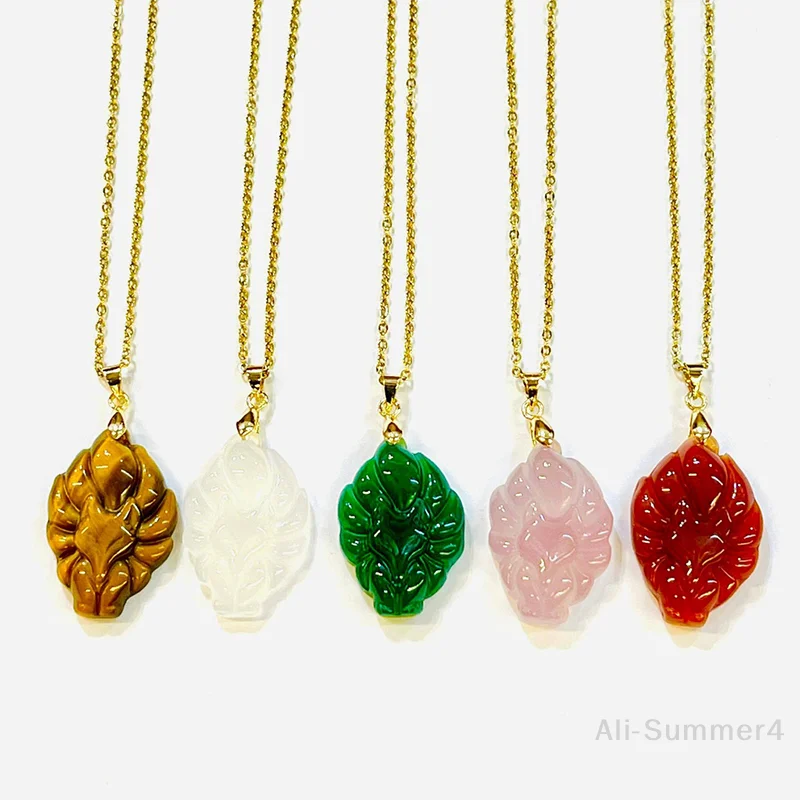 تسعة الذيل الثعلب سلسلة بدلاية قلادة للجنسين الصينية الحيوان منحوتة باليد الثعلب الرجال النساء محظوظ المجوهرات هدية #2