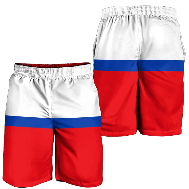 Russia Flag Map 3d Geprint Strandshort Casual Hawaiiaanse Korte Broek Russische Nationale Embleem Adelaar Koffers Dier Beer Broek