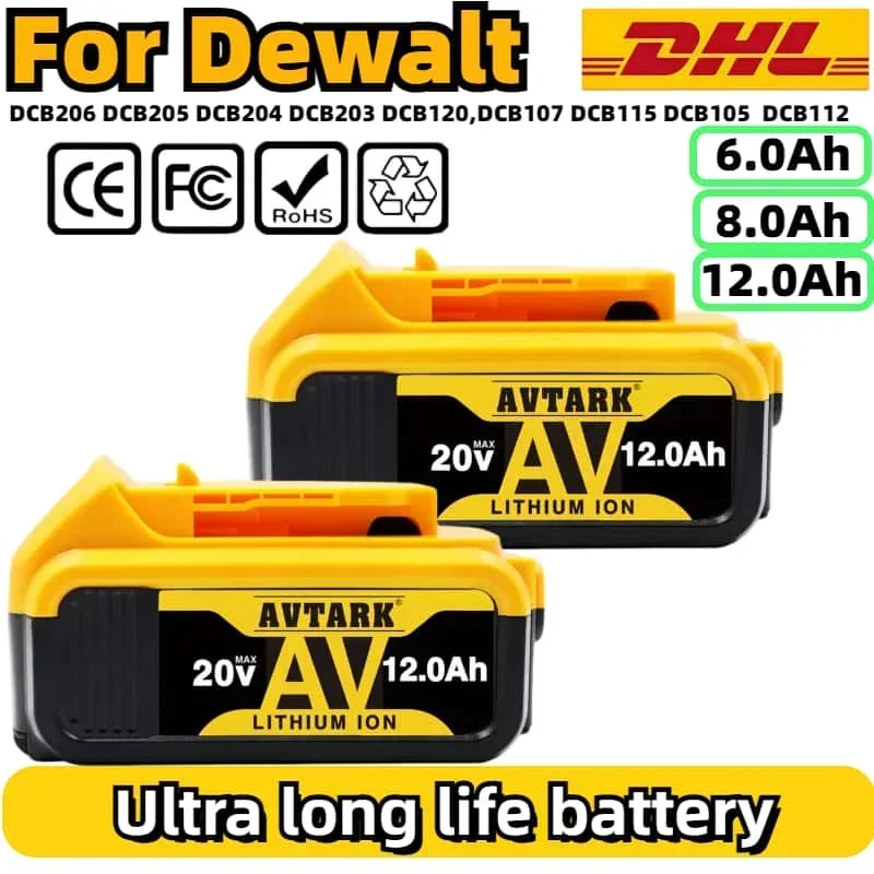 New 100% Original for Dewalt 12000mAh 20V impact driver Power Tool Battery DCB206 20V 8Ah DCB206 Battery DCB205 DCB200  DCD791