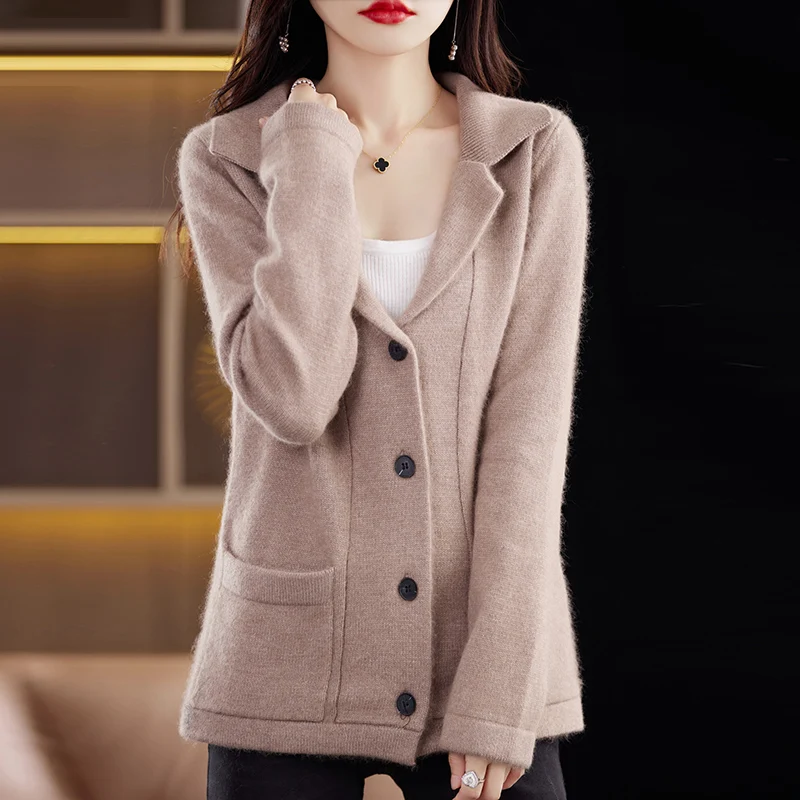 BELIARST 100% Mink Cashmere Sweater Women's Clothing Suit Collar Cardigan Winter Thickened Knitted Coat Sweater Jumper BR-095