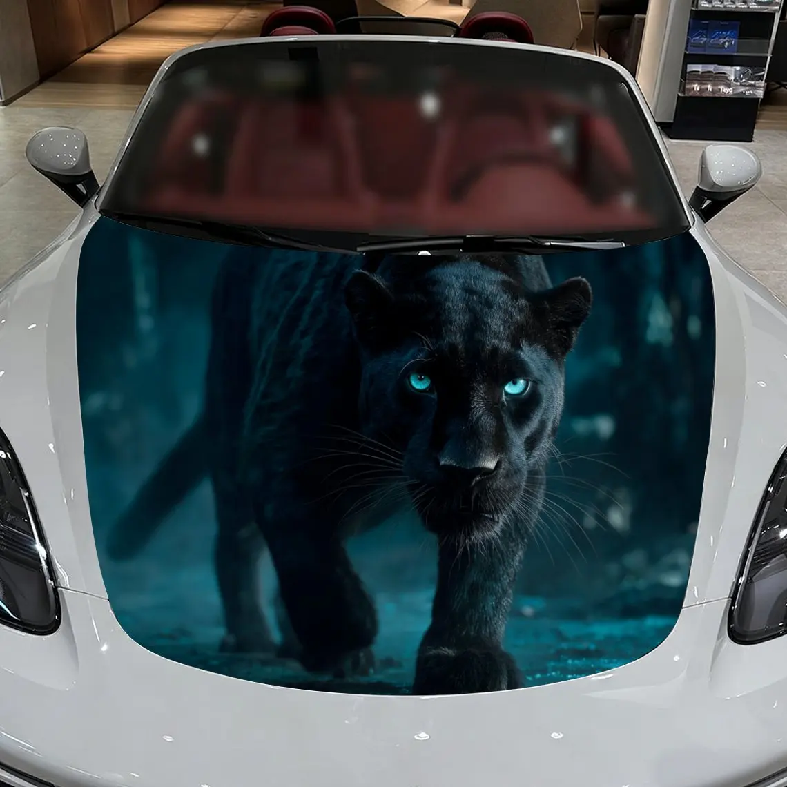 الصيد النمر سيارة هود الفينيل يلتف ملصق ، بولي كلوريد الفينيل مقاوم للماء سيارة بونيه الشارات ، ملصقات ذاتية اللصق مقاومة للخدش ل Eng #3