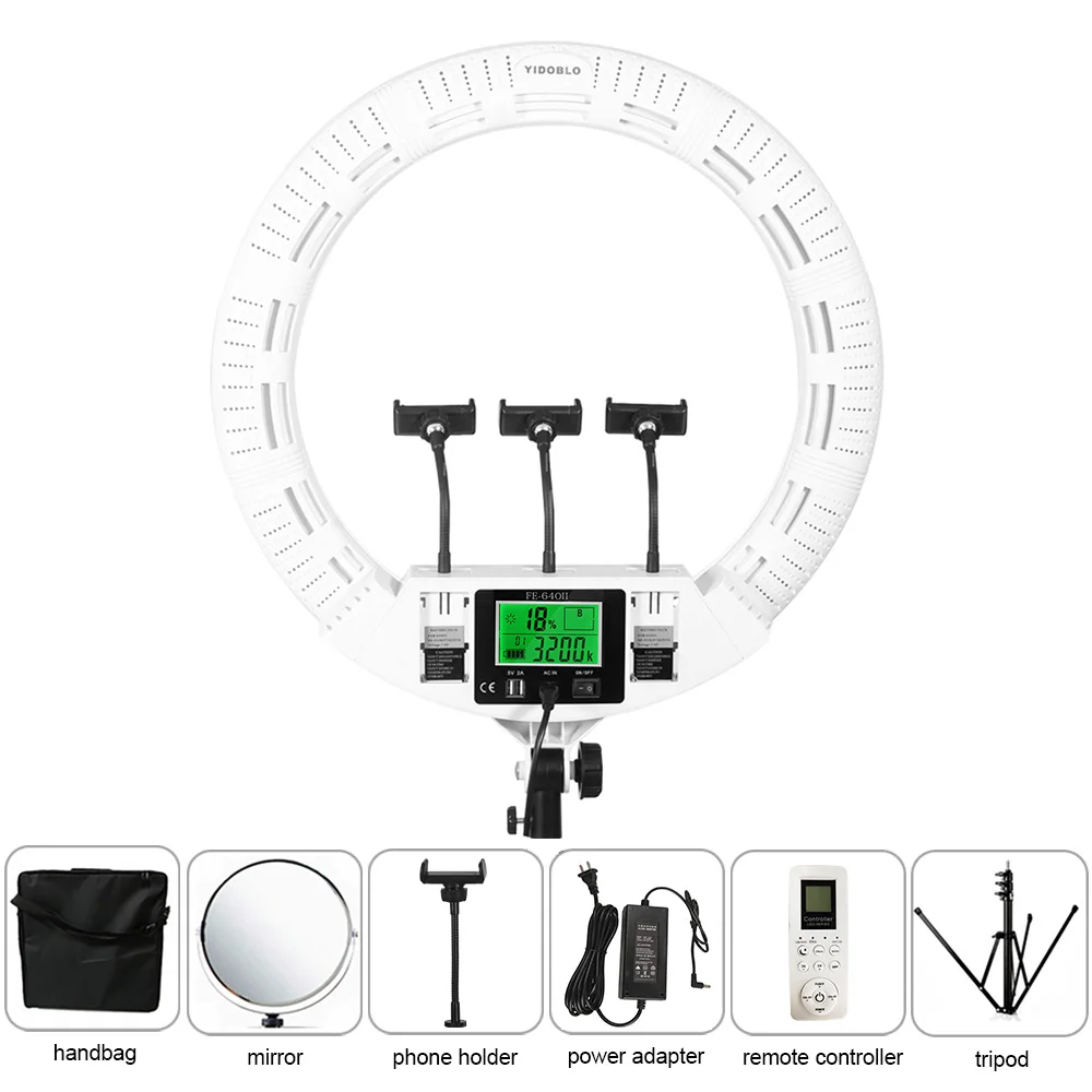 

Кольцевой светильник Yidoblo FE-640II 22 дюйма, лампа 100 Вт, холодсветильник свет, теплый свет для фотосъемки, 3200K-5500K для фотостудии, заполнясветильник для видео