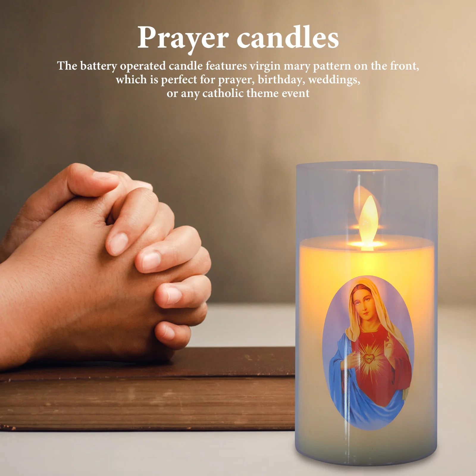 LED Catholic Prayer Candles Acrylic Swing Night Light Simulated Transparent Glass Lamp Blessed Window