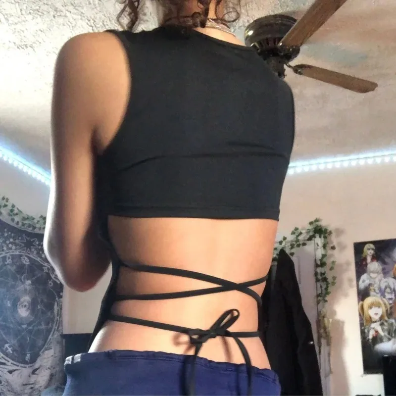 

Women's Sexy Backless Summer T-Shirt Sleeveless Top Street Style Round Collar Slim Fit Short Clothes New Fashion 5176