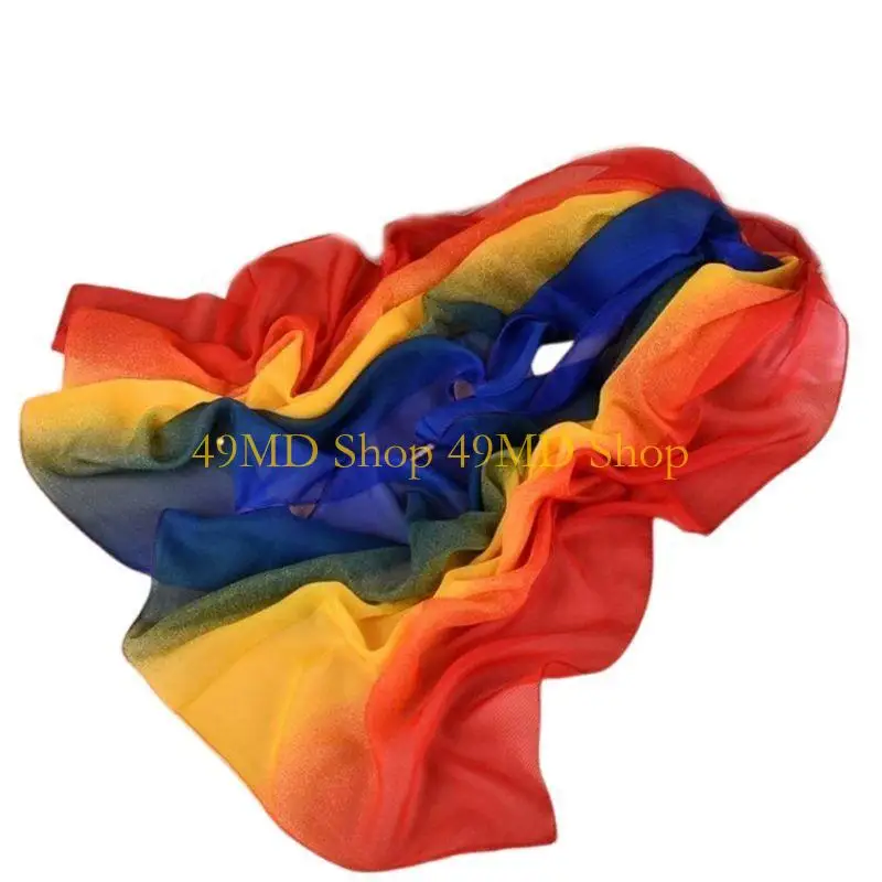 49MD 160x50cm Women Girl Long Shawl Three Gradient Color Rainbow Ombre Sunscr