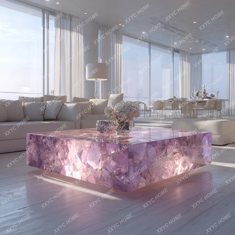 HHHHLiving Room Light Luxury High-end Platinum Diamond White Ice Jade High-end Household Coffee Table