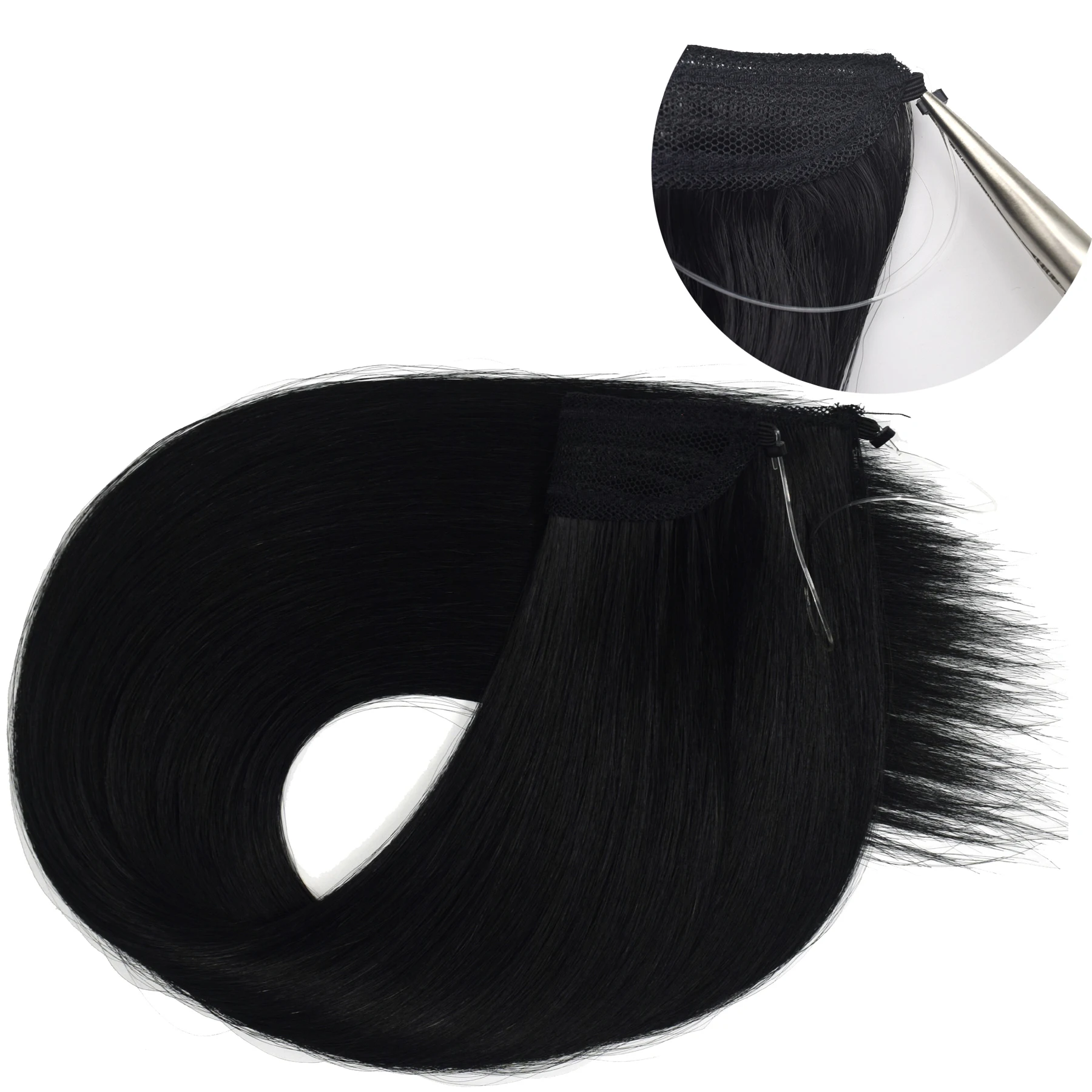 Extensões invisíveis s90 do cabelo do fio da elasticidade reta resistente ao calor sintético de topreety