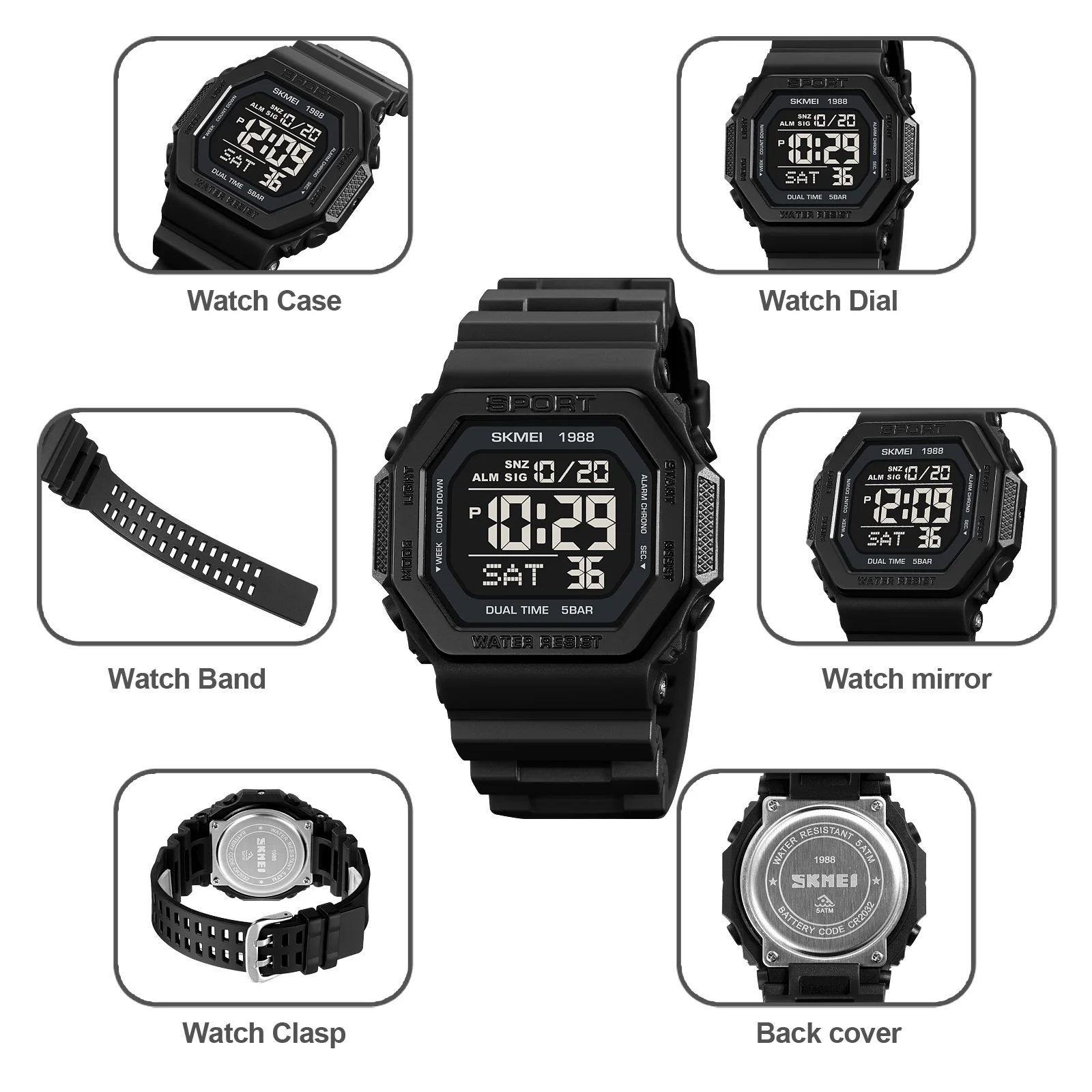 SKMEI Japan Digital Movement Countdown Wristwatch For Men Casual Back Light Display 5Bar Waterproof Alarm Date Sport Watches